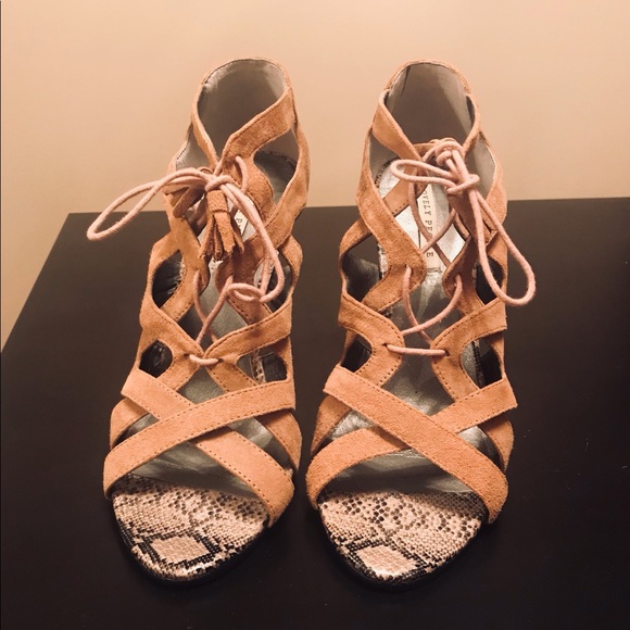 Tan Suede Wedge Sandal with Snake Skin Detail - Picture 2 of 4